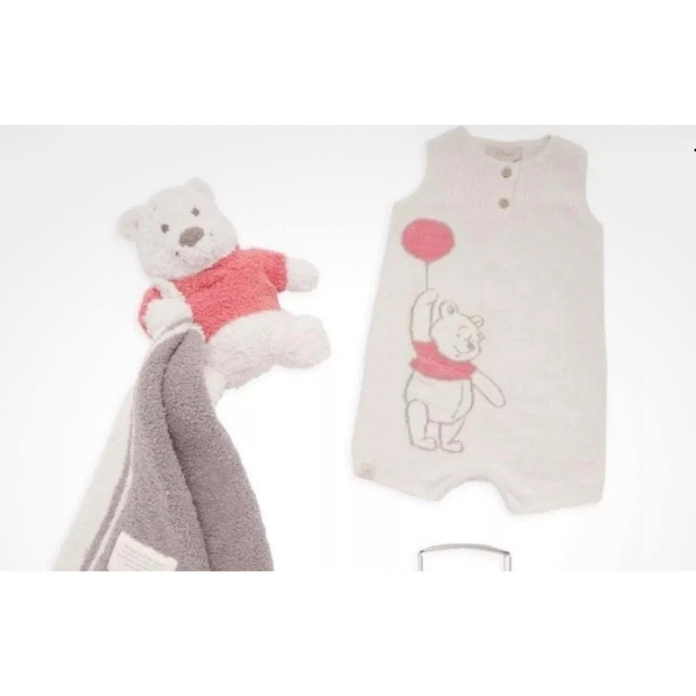 Barefoot Dreams Disney Winnie the Pooh CozyChic Romper Plush Set Almond 6-12M